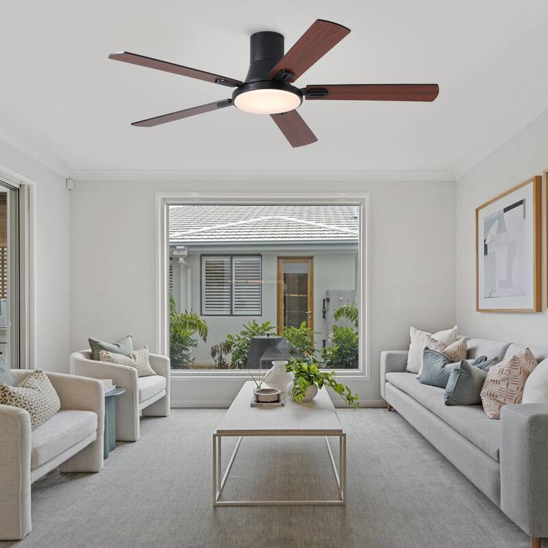 YUHAO AeroLite 48 in. Indoor White Low Profile Standard Ceiling Fan with Bright White Integrated LED Light Kit, Remote Included