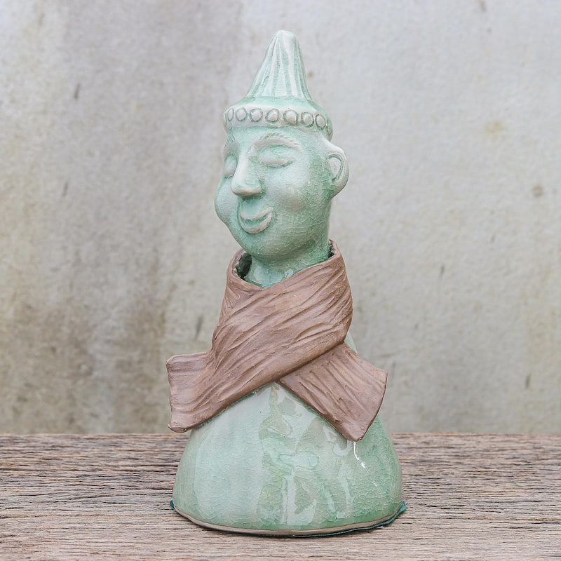 Novica Handmade Hill Tribe Man Celadon Ceramic Sculpture