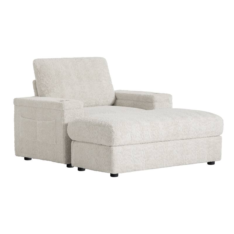 2-Piece Oversized Accent Chair & Ottoman Sets, Single Sofa Reading Couch Chaise Lounge with Storage Ottoman & Cup Holders