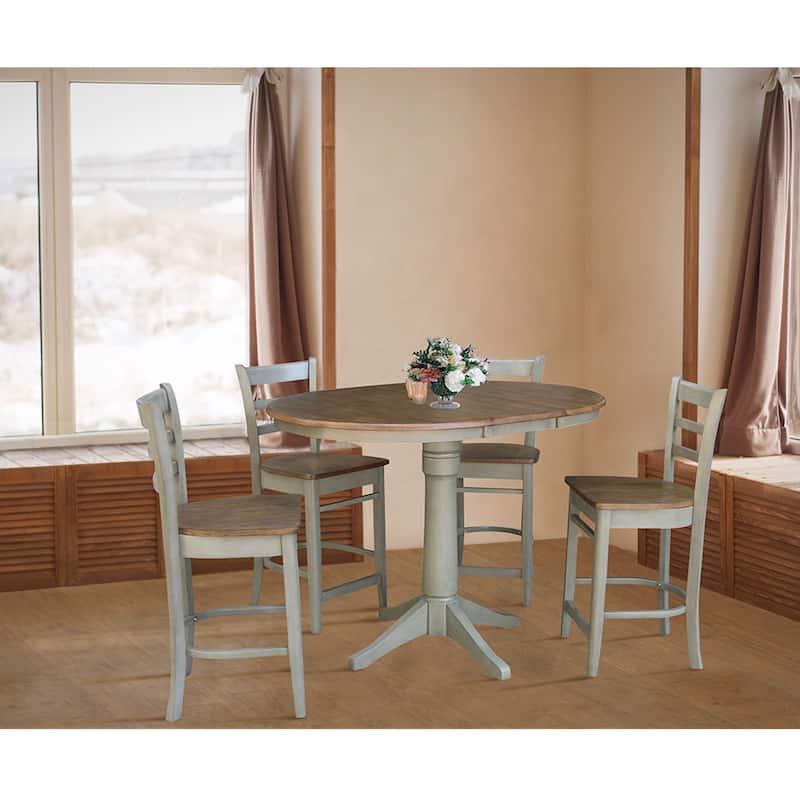 36" Round Extension Dining Table With 4 Emily Counter Height Stools - Set of 5 Pieces
