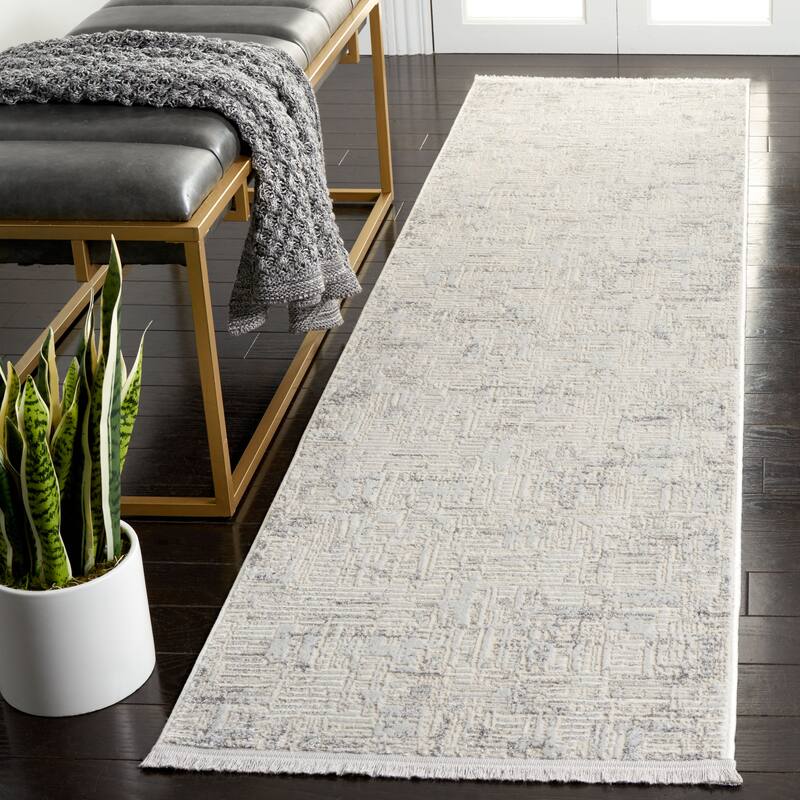 SAFAVIEH Whisper Mahtab Contemporary Fringe Rug - 2'2" x 8' Runner - Light Grey/Beige