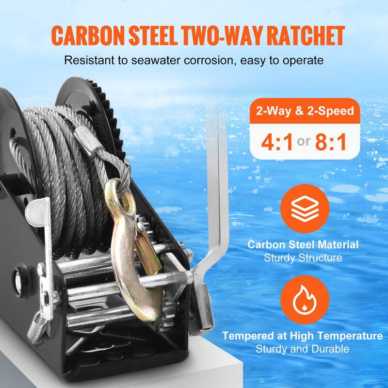 Hand Winch, 3500 lbs Pulling Capacity, Boat Trailer Winch Heavy Duty Rope Crank with 33 ft Steel Wire Cable