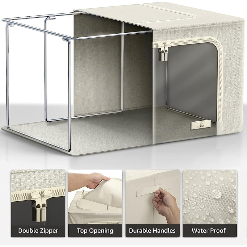 Foldable Storage Box Organizer - Beige Large