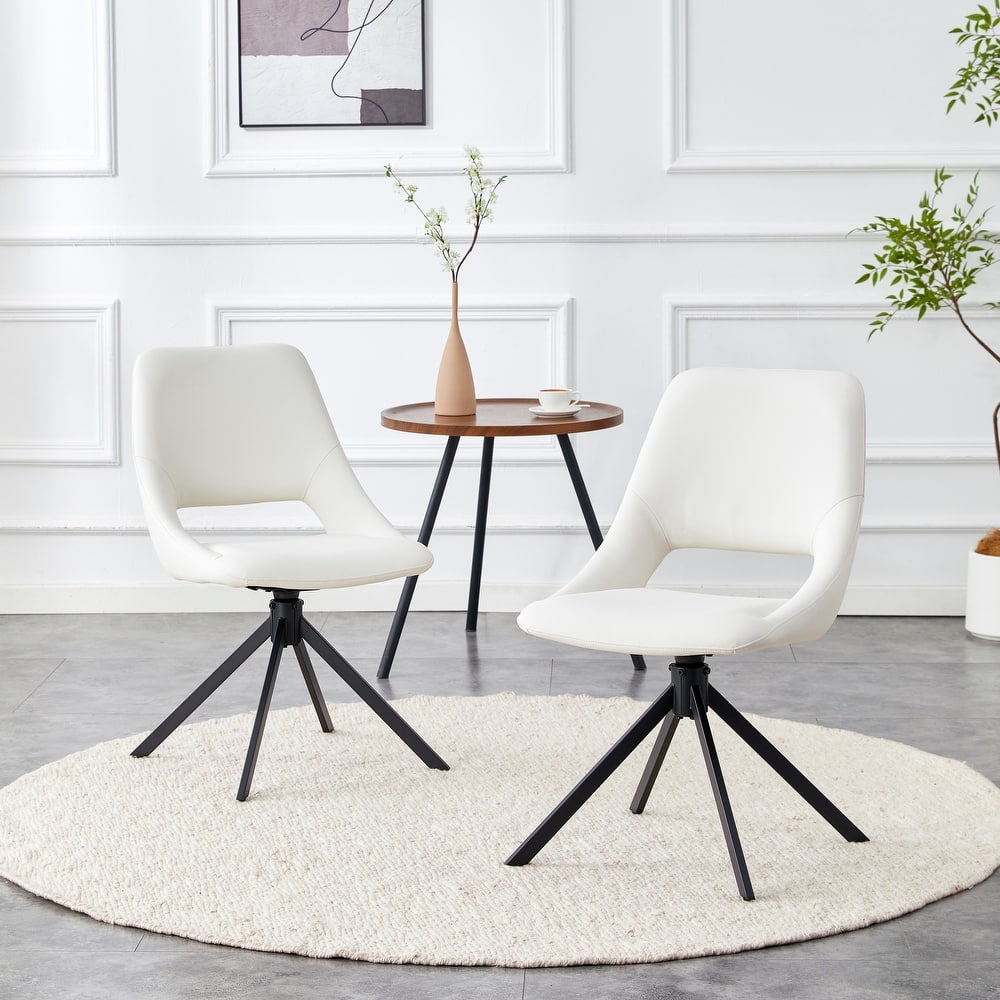 Comfortable Swivel Dining Chairs Set of 2, Metal Kitchen Chairs with GoldMesh Scratch-Resistant Leather and High Back