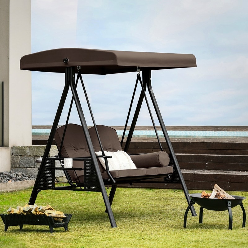 2 Person Metal Patio Swing with Canopy and Cushions N A Grey