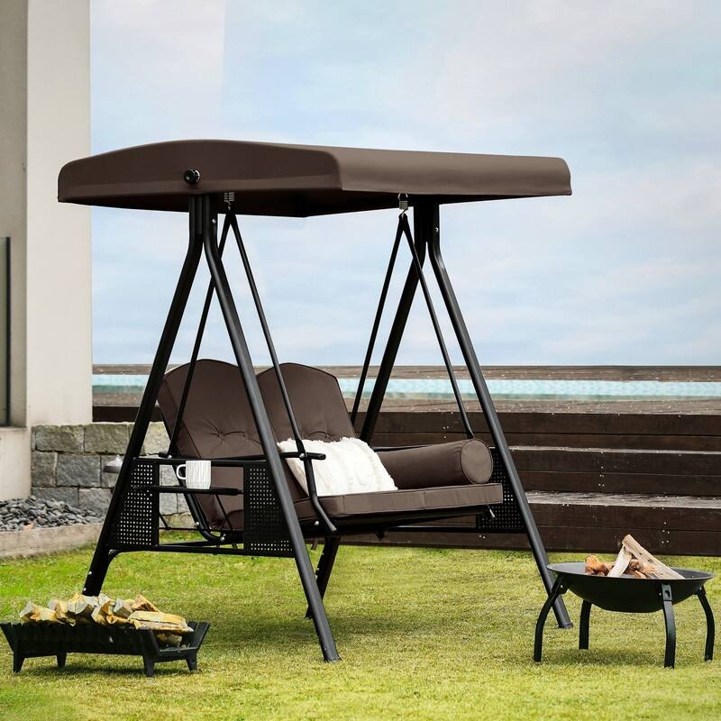 2-Person Metal Patio Swing with Canopy and Cushions