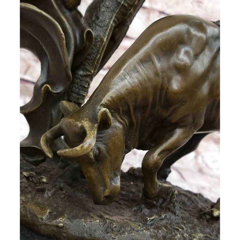 Spanish Matador W/ Imitative Bull - Signed Original Bronze Metal Sculpture Statue
