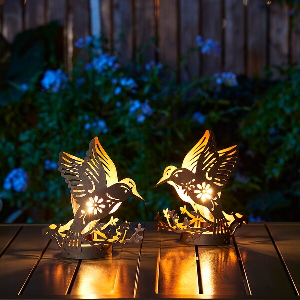 Glitzhome Outdoor Metal Hummingbird Cutout Solar Lantern