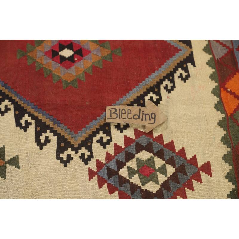 Beige Kilim Qashqai Persian Vintage Area Rug Hand-Woven Wool Carpet - 4'11" x 7'9"