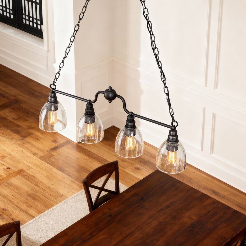 Modern Farmhouse 32inch Island Chandelier 4-light Globe Seeded Glass Shade for Dining Room