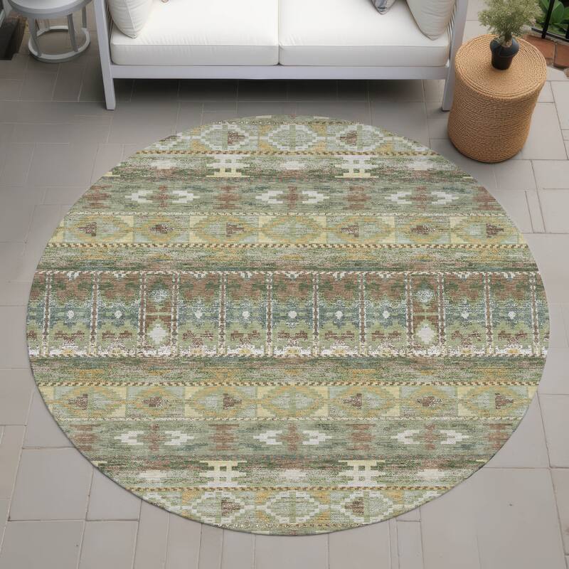 Machine Washable Indoor/ Outdoor Global Haswell Chantille Rug - Aloe - 8' x 8'