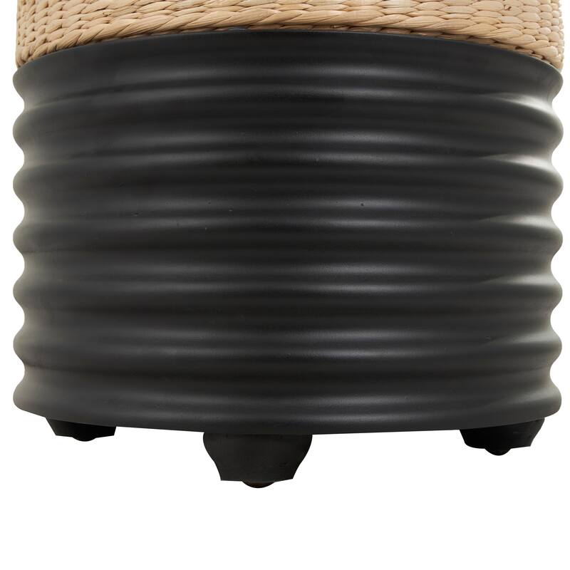 White or Black Wooden Handmade Woven Two-Toned Geometric Stool with Seagrass Top