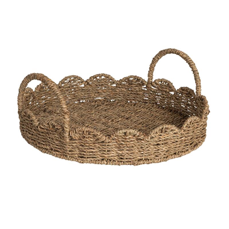 Handwoven Tray with Scalloped Edge and Handles