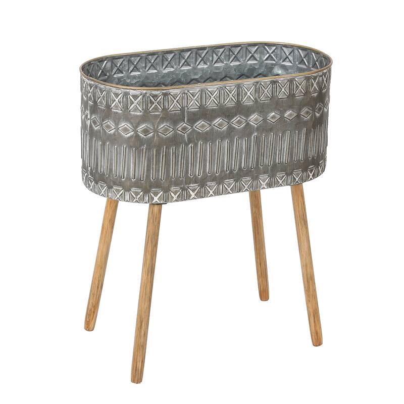 2-Piece Grey Metal Cachepot Planters