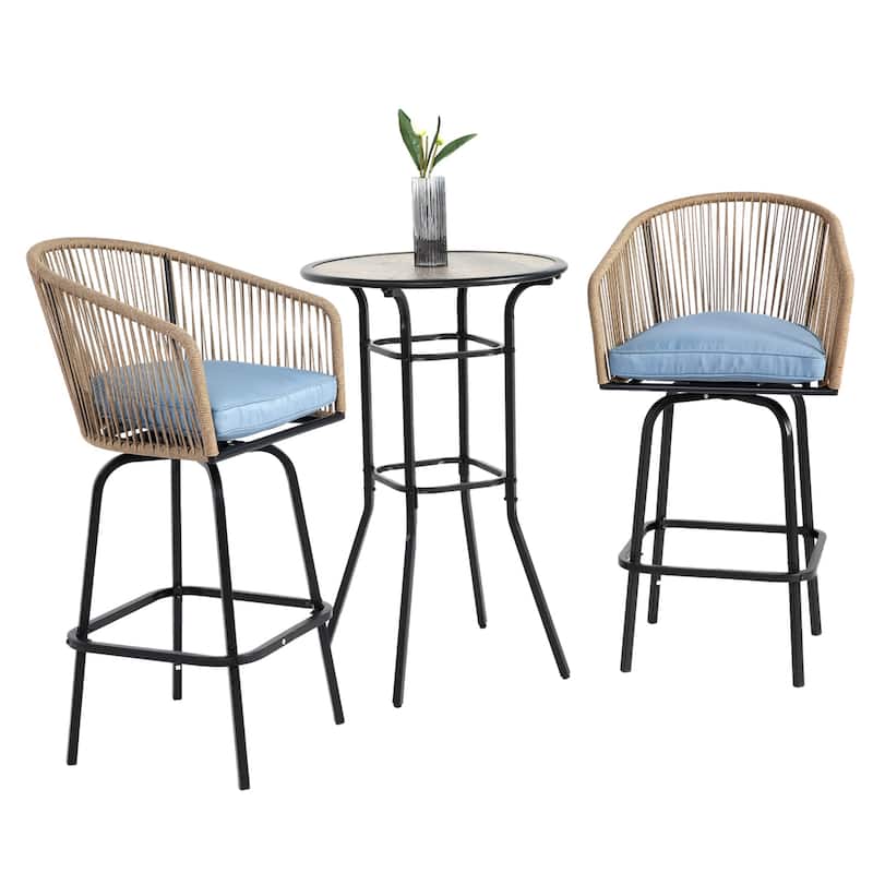 Patio Bar Table and Swivel Chairs Set with Metal Frame (Set of 3)