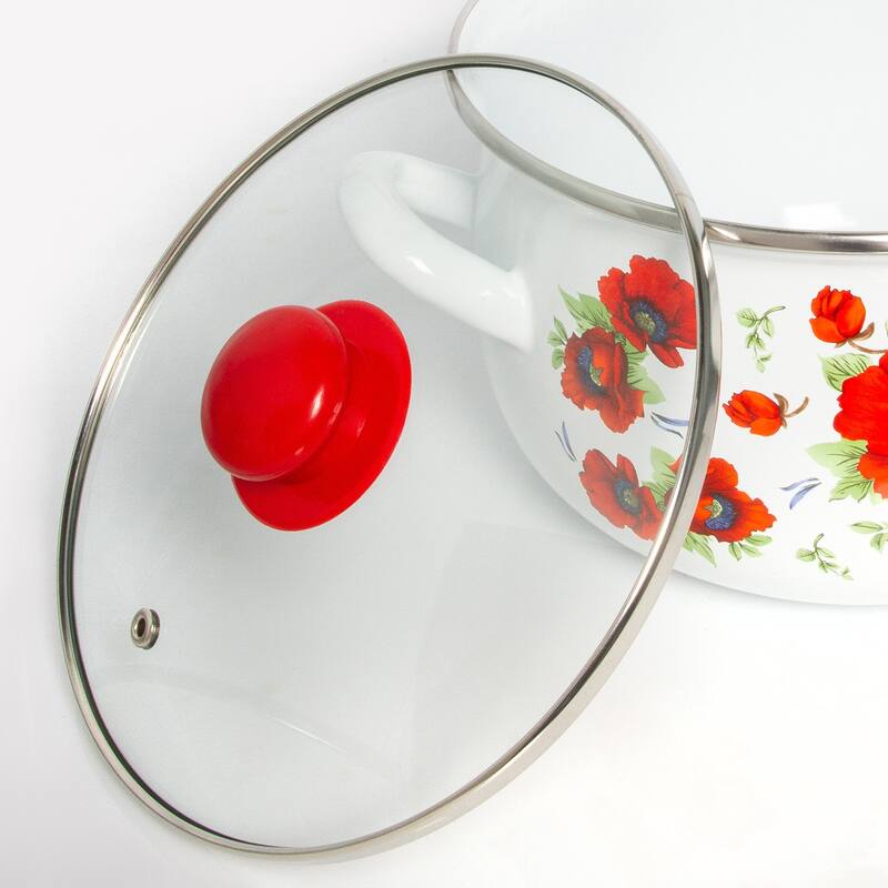 STP Goods Poppies Belly Deep Enamel on Steel Casserole w/Glass Lid