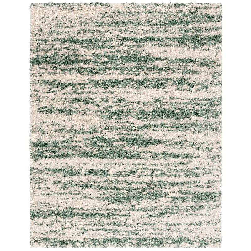 SAFAVIEH Hudson Shag Lulzime Modern Abstract 2-inch Thick Rug - 10' x 14' - Ivory/Green - Rectangle