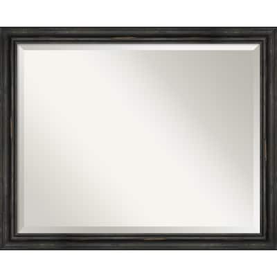 Beveled Wood Bathroom Wall Mirror - Rustic Pine Black Narrow Frame