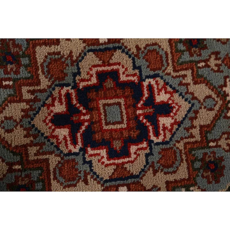 Hand Knotted Oriental 100% Wool Carpet Traditional Geometric Navy Blue & Blues Heriz (serapi) Runner Rug - 8' 2'' X 2' 6''