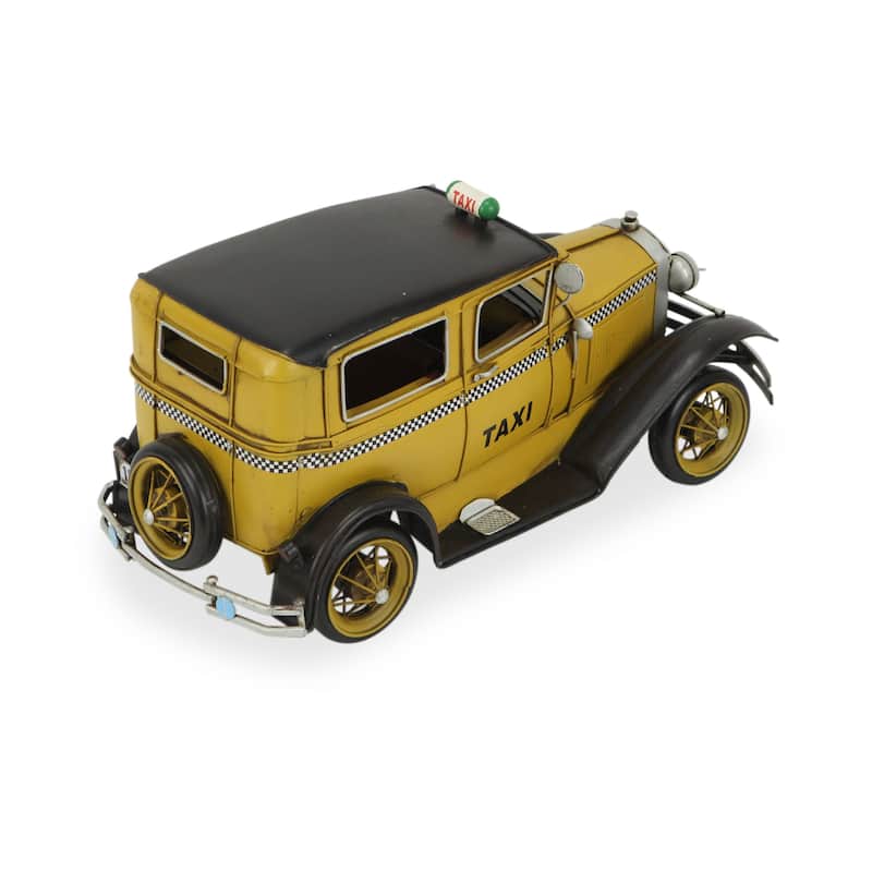 HomeRoots 7" Yellow and Black Metal Hand Painted 1931 Yellow Taxi Model Car - 6.5' X '6.5' X '13.5