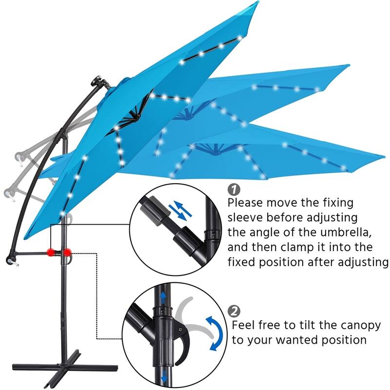 Yaheetech 10Ft Patio Offset Umbrella with 32 LED Lights Outdoor Hanging Cantilever Umbrella