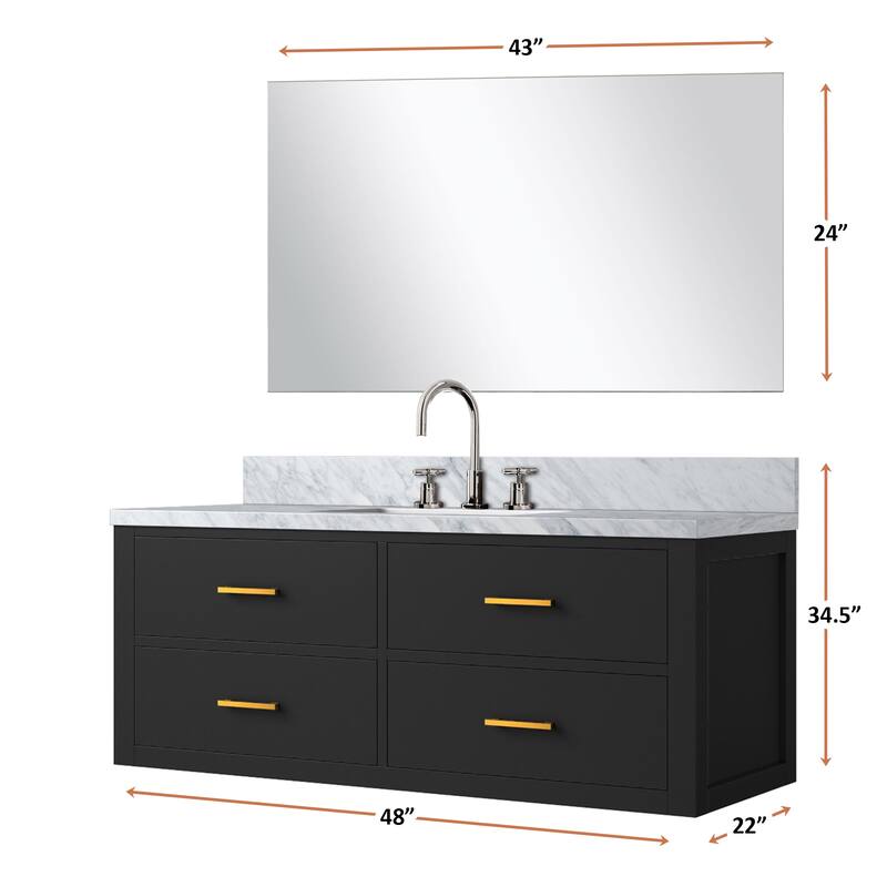 Castor Bath Vanity with Carrara Marble Top, Sink, Mirror and Faucet