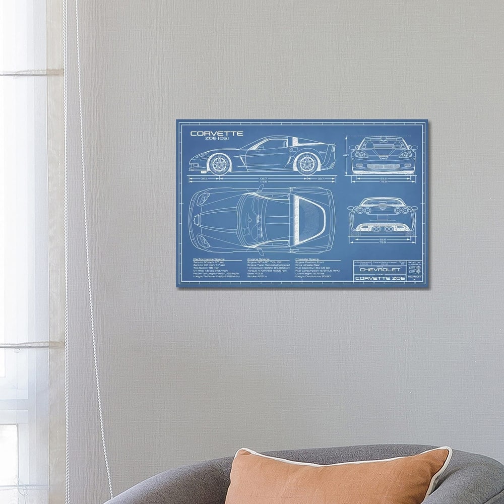 iCanvas "Corvette (C6) Z06 Blueprint" by Action Blueprints Canvas Print