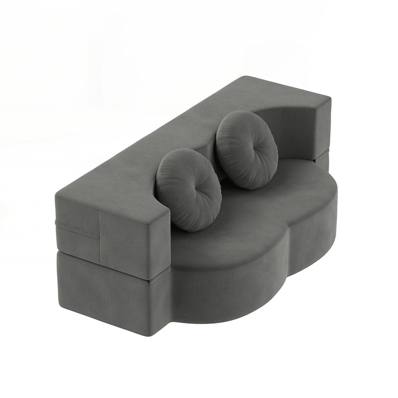 Modern Floor Sofa with 2 Pillows,Convertible Plush Corduroy Foam-Filled Sleeper Sofa Bed