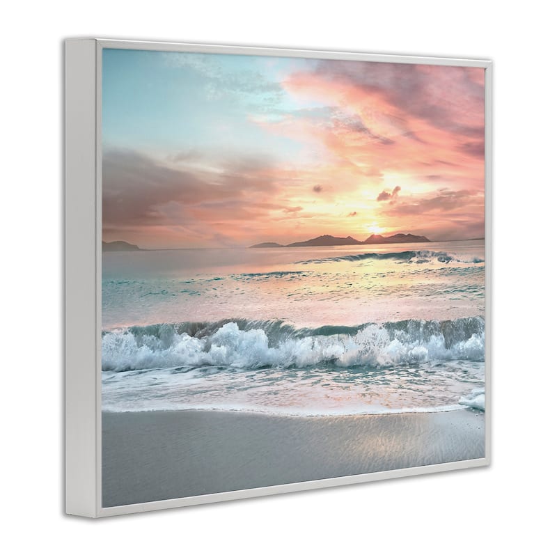 Stupell Morning Sunrise Beach Landscape Distant Mountains Rolling Tide Framed Wall Art