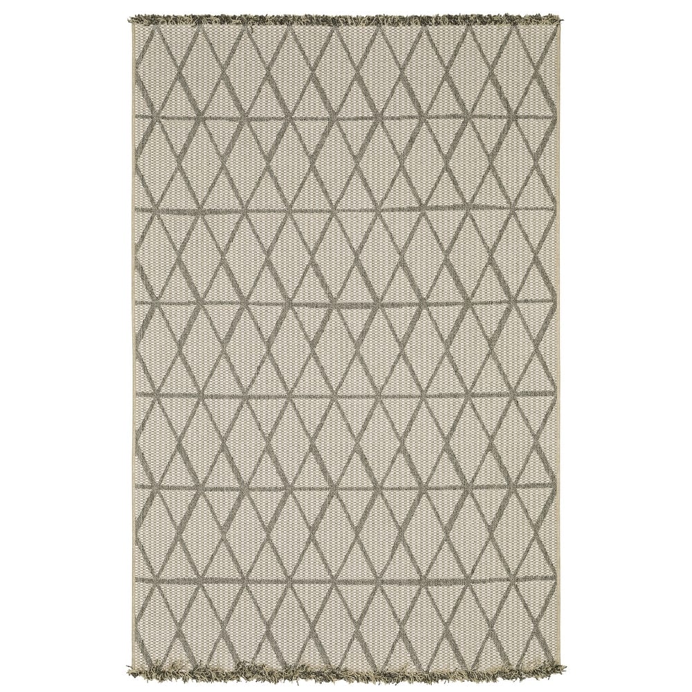 Style Haven Grayton Diamond Lattice Beige/ Black Indoor-Outdoor Fringe Edge Rug