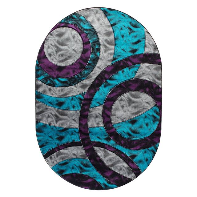 Orelsi Collection Abstract Area Rug - 5'2" x 7'5" Oval - Turquoise/Purple
