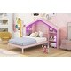 preview thumbnail 4 of 41, Rustic Platform Bed with House-Shaped Storage Headboard & Built-in LED, Wood Bed Frame for Boys Girls, No Box Spring Required