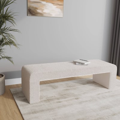 LeisureMod Vint 63" Wide Upholstered Rectangular Accent Bench in Boucle/Velvet for Living Room Bedroom Home Office