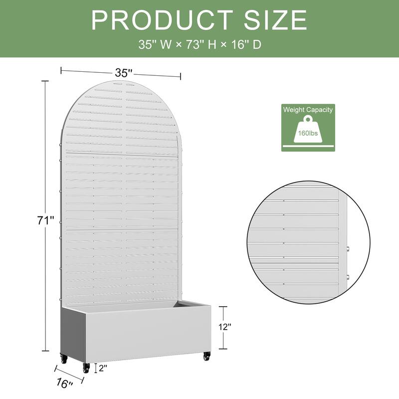 Metal Movable Planter Box with Trellis Privacy Screen Planter Box with Lockable Wheels