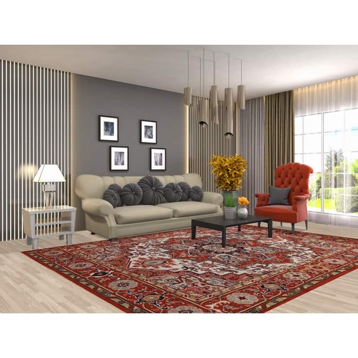 Hand Knotted Oriental 100% Wool Carpet Traditional Medallion Beige & Ivories Heriz (serapi) Area Rug - 10' 3'' X 7' 8''
