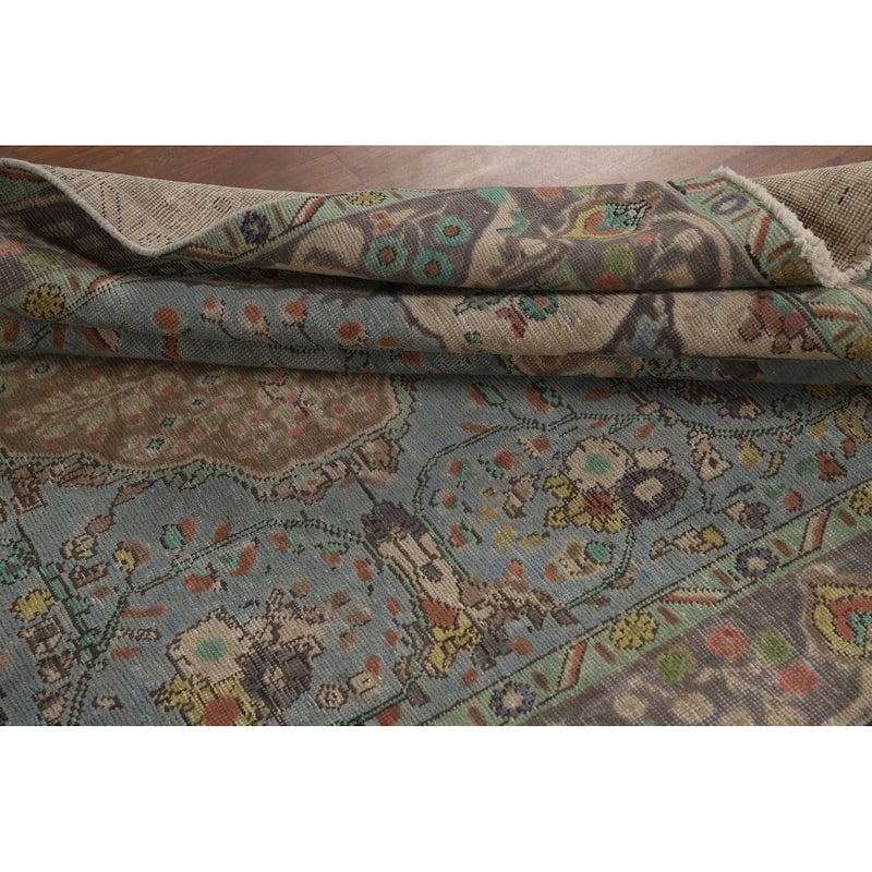 Light Blue Floral Tabriz Persian Rug Oriental Handmade Wool Carpet - 6'7"x 9'2"