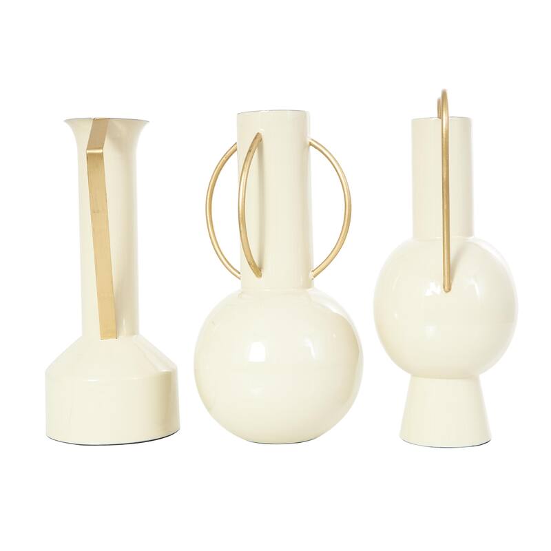 Metal Abstract Enameled Decorative Vase with Varying Shapes - Set of 3 Light Blue or Cream - CosmoLiving by Cosmopolitan