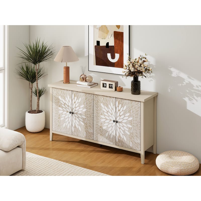 Sideboard Buffet Cabinet, Storage Cabinet with Storage,Modern Storage Cabinet with 4 Doors & Adjustable Shelves