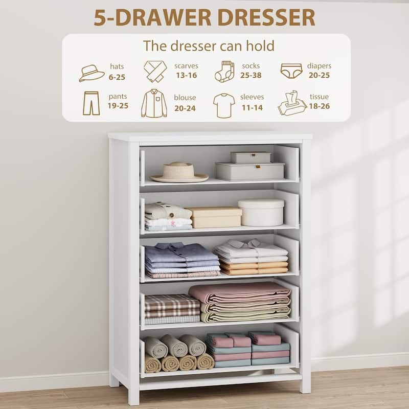 Rattan Dresser Storage Cabinet for Bedroom Living Room, White