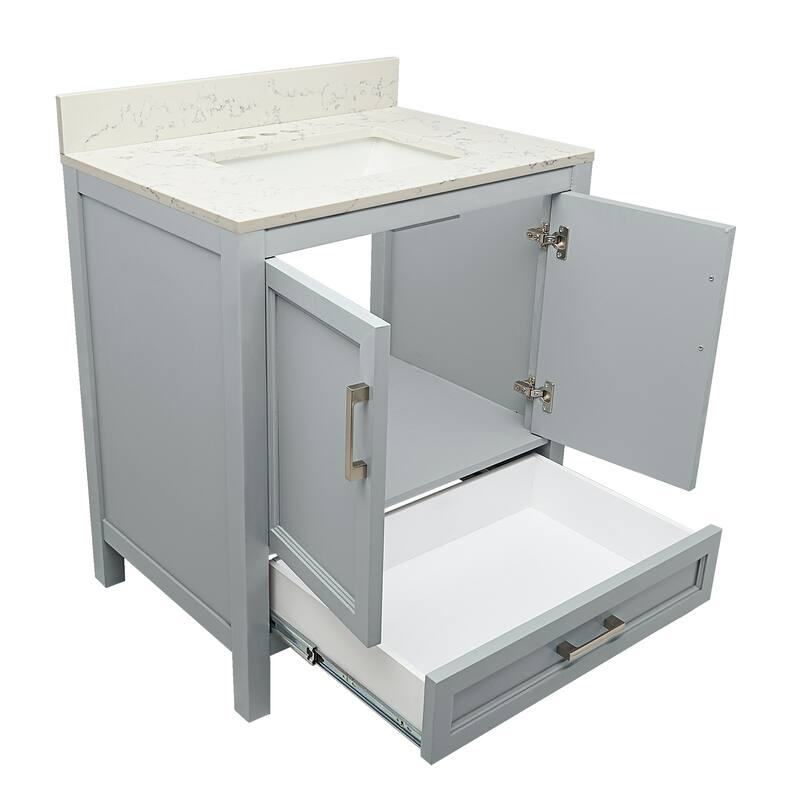Nevado 37" Bathroom Vanity with Cultured Marble Vanity Top Sink in White with White Basin