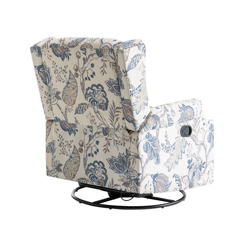 29'' W Pattern Floral Swivel Manual Push Back Recliner Glider Chair