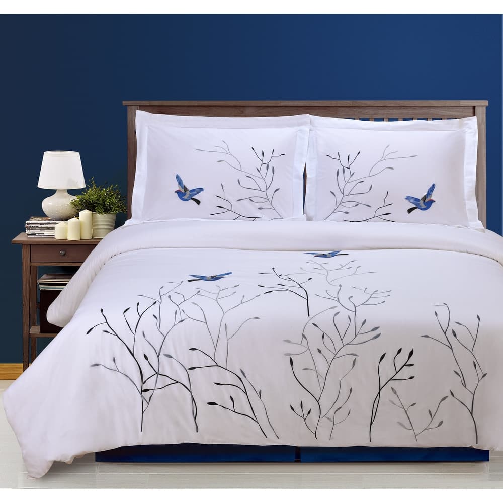 Superior Swallow 3-piece Embroidered Cotton Duvet Cover Set