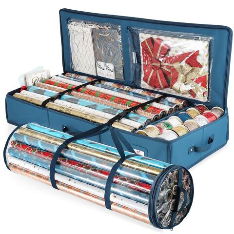 Hearth & Harbor Premium Gift Wrap Storage Organizer Set - Storage Roll + Storage Box