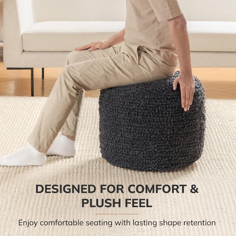 Jani 22-inch Terracotta Pouf - Handcrafted Handmade Round Ottoman for Seating, Footrest, Home Decor for Living Room, Bedroom