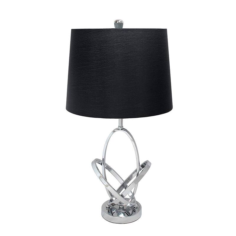 27.25 in. Chrome Finish Table Lamp with Black Shade, Sturdy Table Lamp for Living Rooms and Bedrooms