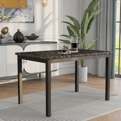 Furniture of America Rath Traditional Black 48-inch Faux Marble Dining Table