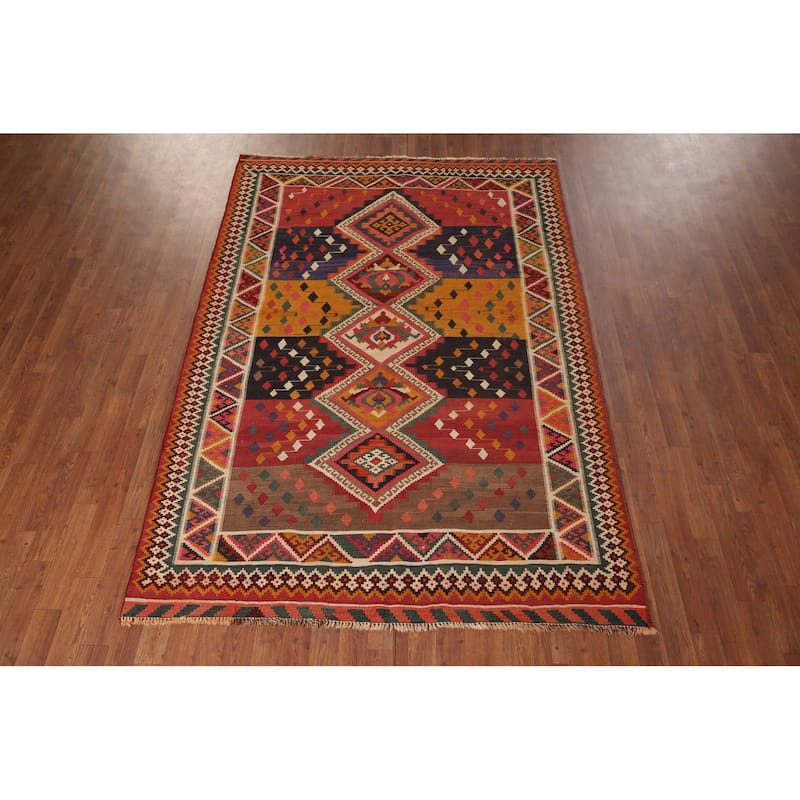 Kilim Qashqai Persian Antique Area Rug Flatweave Wool Carpet - 5'4"x 7'10"