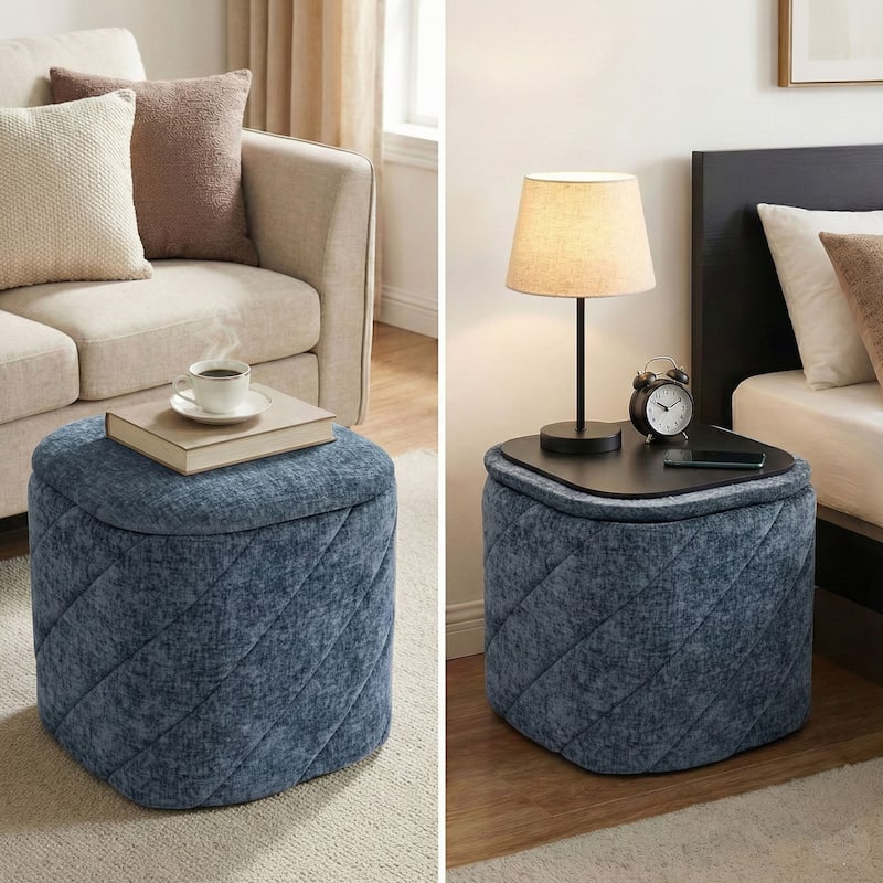 Square Diagonal Tufted Folding Storage Ottoman with Reversible Lid