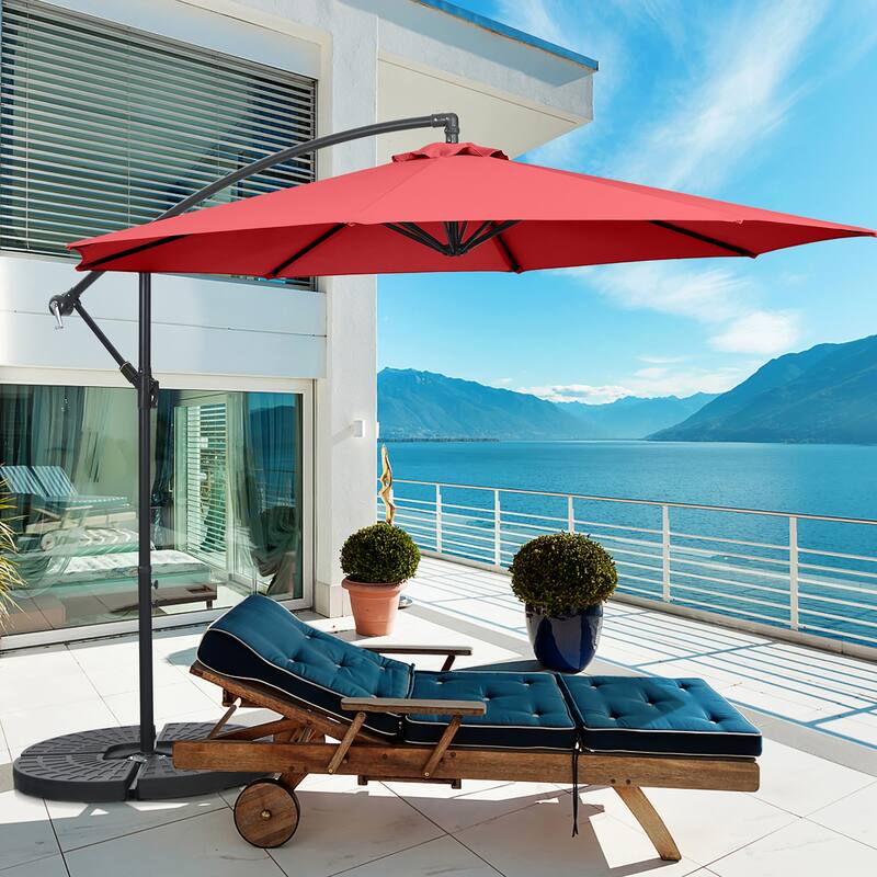 Costway 10 FT Patio Offset Umbrella w/8 Ribs Cross Base Tilt