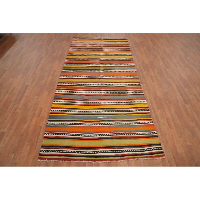 Hand Woven Oriental 100% Wool Carpet Southwestern Tribal Multi-Colored Kilim Area Rug - 11' 0'' X 5' 0''